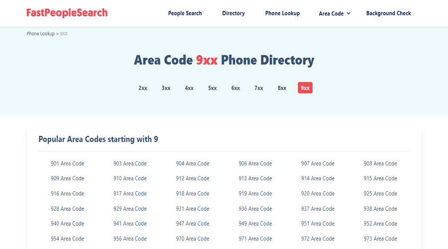browse the Area Code 9xx Phone Directory on this page